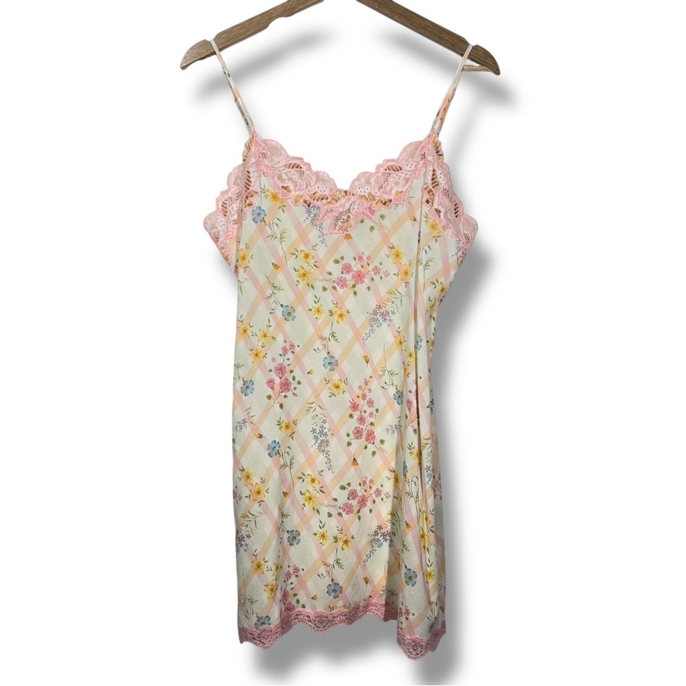 Vintage 90s Y2K Silk Lace Floral Mini Slip Dress